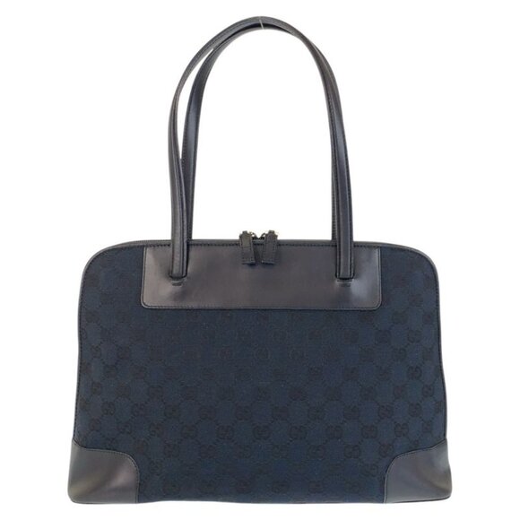 Gucci Black Gold Hardware GG Canvas Leather 002 1122 Tote Bag